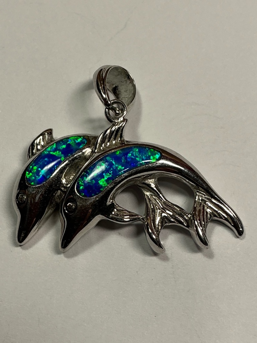 Sterling Silver And Opal Double Dolphin 🐬 Pendant